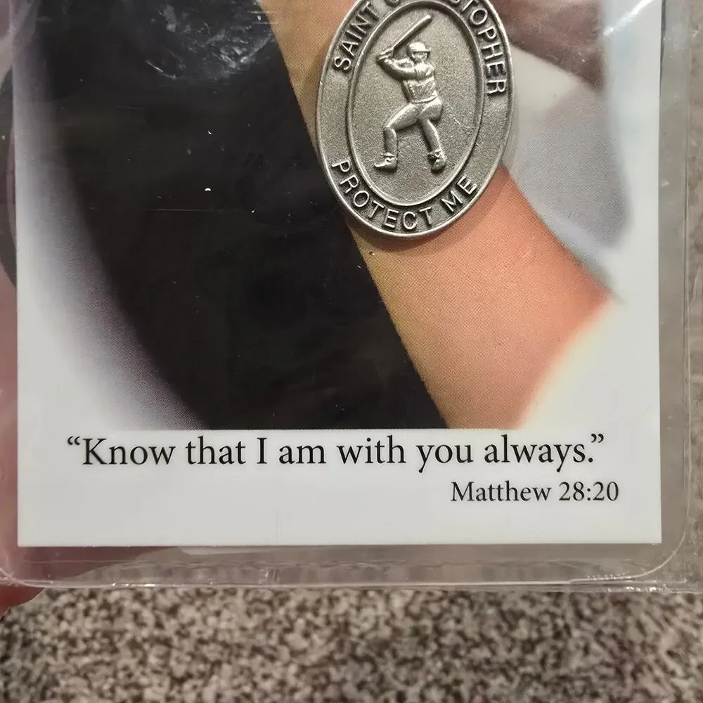 NEW Saint Christopher Baseball Medal Cord Necklace with Laminated Prayer Card